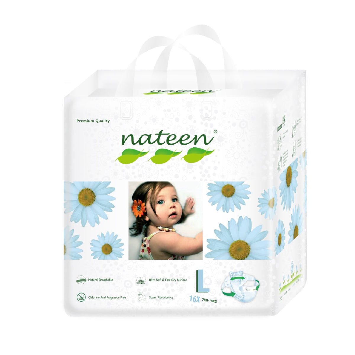 Pañales Nateen etapa 4 biodegradables, hasta 12 horas de absorción sin disruptores endocrinos.