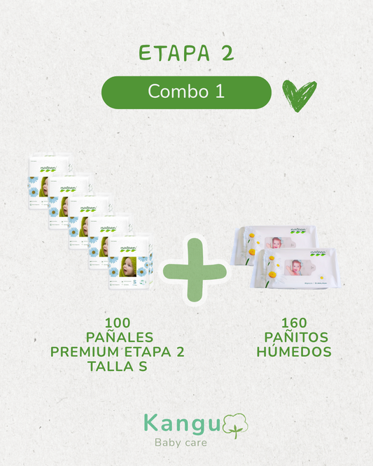 Combo Nateen Etapa 2 Talla S - 100 Pañales  +  160 Pañitos Húmedos