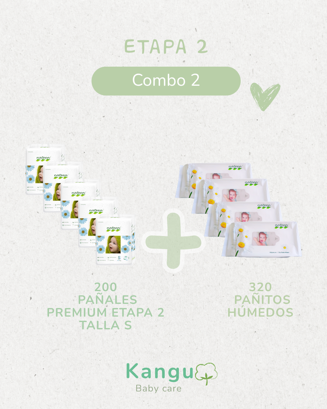 Combo Nateen Etapa 2 Talla S - 200 Pañales  +  320 Pañitos Húmedos