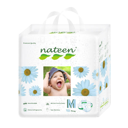 Pañales biodegradables etapa 3 Nateen, ultra absorbentes para bebés activos y piel sana.