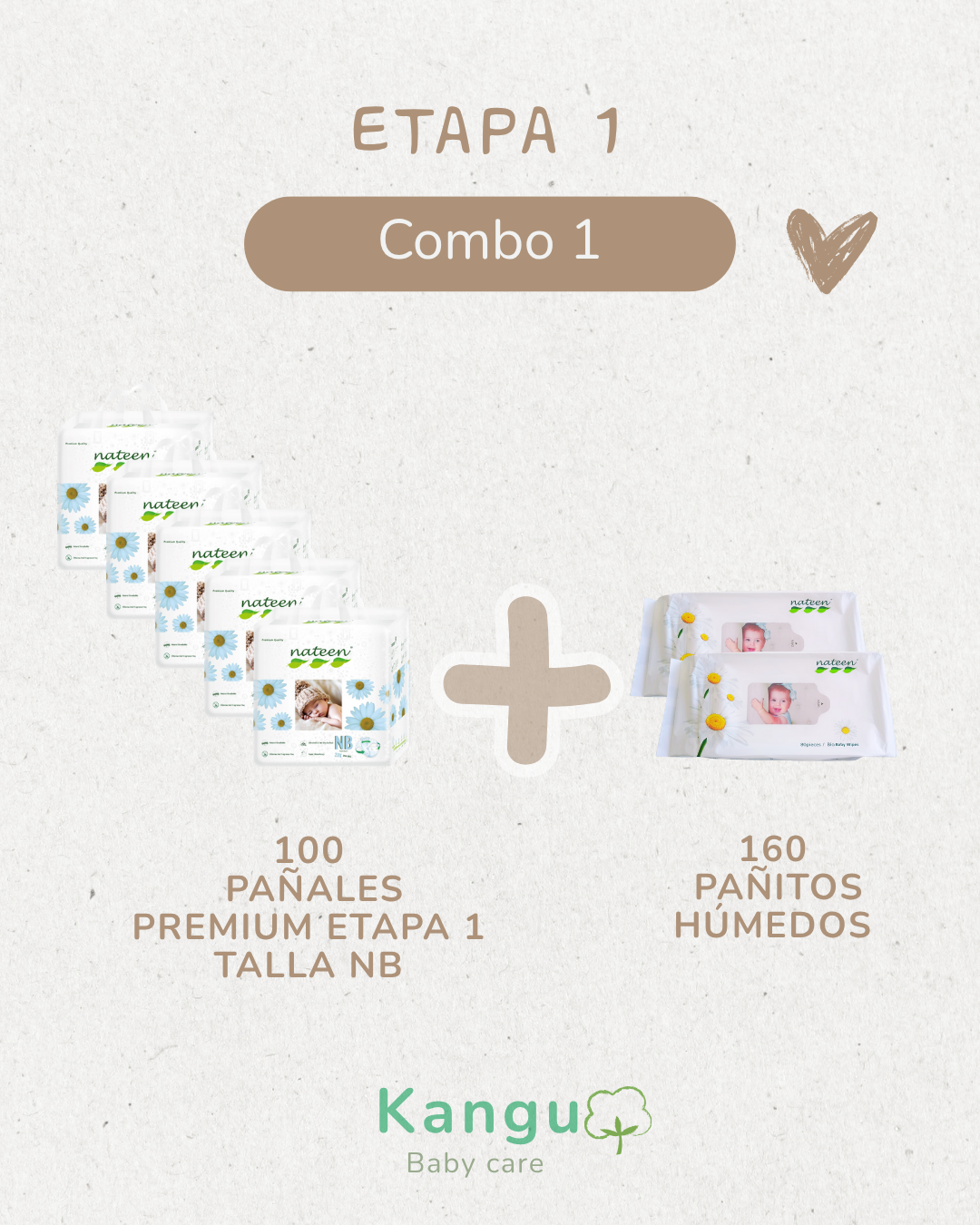 Combo Etapa 1 Talla NB - 100 Pañales  +  160 Pañitos Húmedos